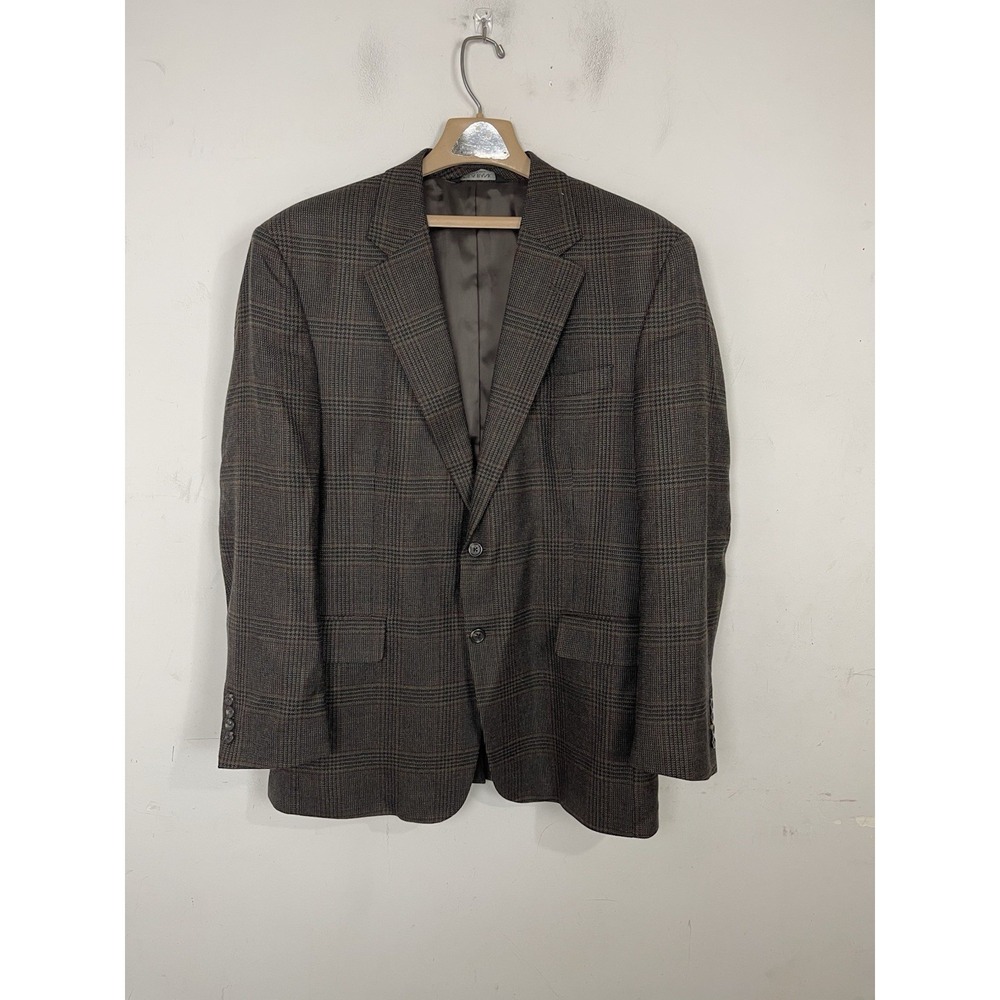 Jos A Bank Mens Blazer 44 Brown Plaid Fall 100% Wool Professor School Preppy